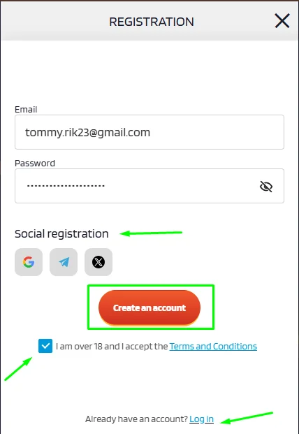 registration form email and password